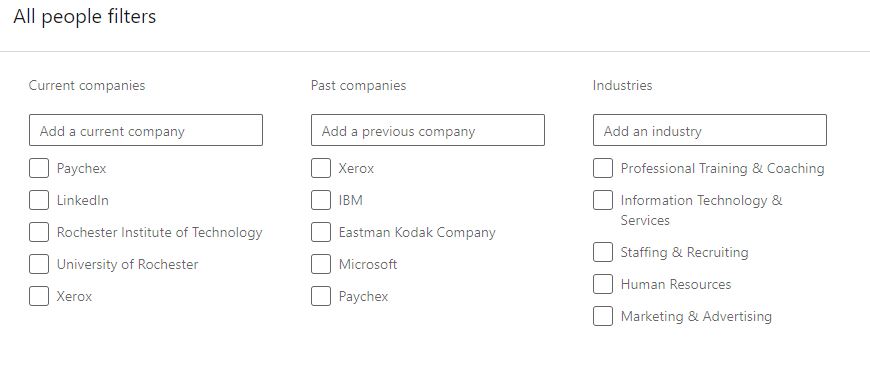 LinkedIn People filters