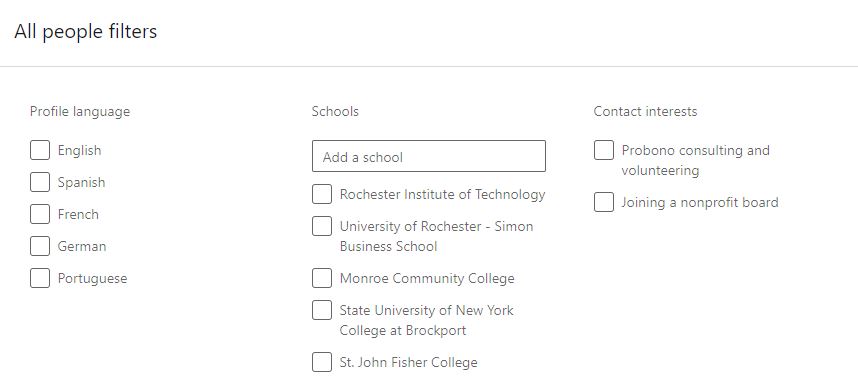 LinkedIn interests filters