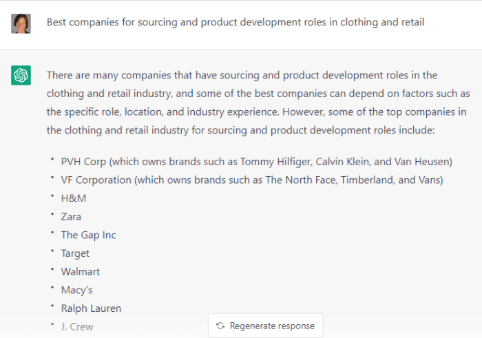 ChatGPT list of target companies