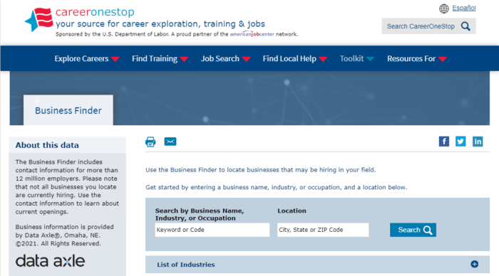 CareerOneStop Business Finder