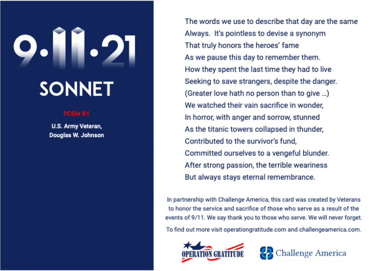 a sonnet written by Veteran Douglas Johnson operation gratitude digital letter campaign